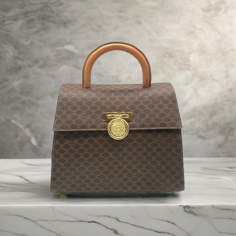 【母亲节优惠】极稀有中古二手Celine星球金币老花手提袋小凯莉包 - 手提包/手提袋 - 真皮 咖啡色