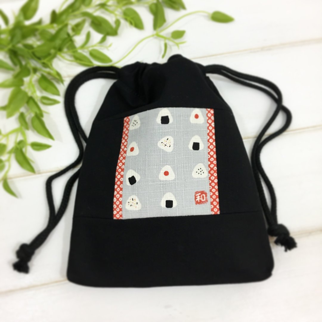 | •R• | 和风拼接束口袋 | 束口万用袋/收纳袋 | 御饭团 - 化妆包/杂物包 - 棉．麻 