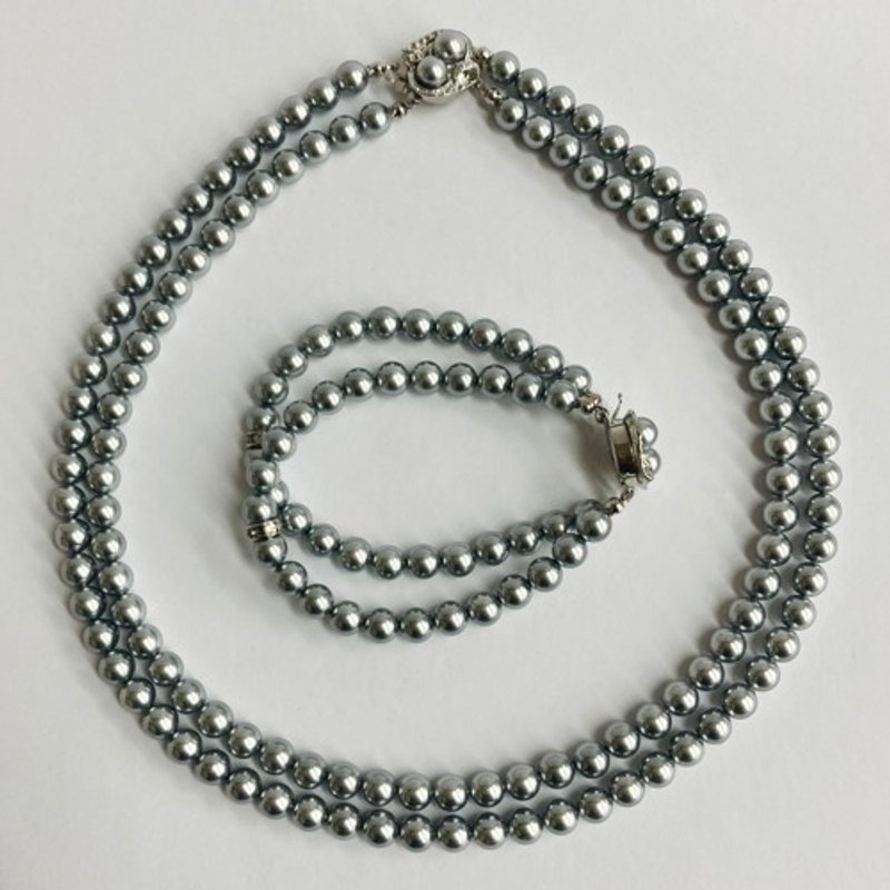 贝壳珍珠双项链/手链/7mm约65/70cm+/灰/R/日本制造 - 项链 - 贝壳 灰色