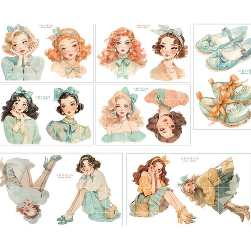 薄荷女孩人物贴纸女孩插画贴纸0012 nakwon atelier - 贴纸 - 纸 