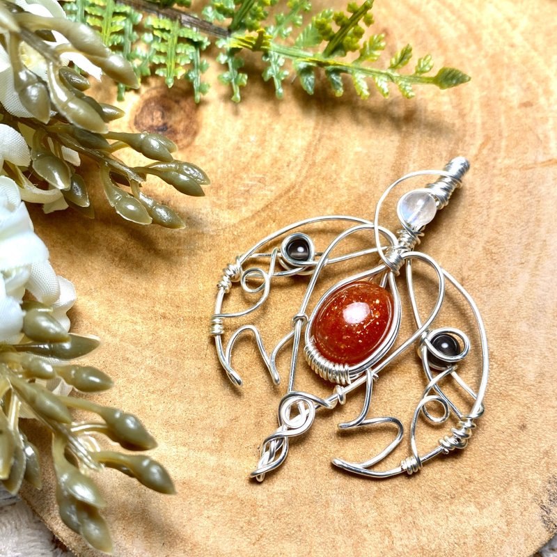 能量水晶项链-使魔-太阳石、水晶灵摆项链、艺术编织 - 项链 - 石头 橘色