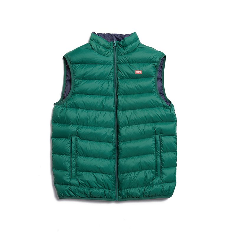EDWIN 男款  超轻量双面穿羽绒背心 (苔绿色) #外套 - 男装外套 - 棉．麻 绿色