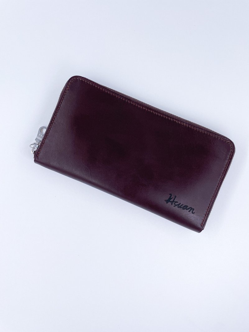 真皮拉链长夹丨皮夹丨定制姓名丨手工缝制丨圣诞礼物丨圣诞礼盒 - 皮夹/钱包 - 真皮 