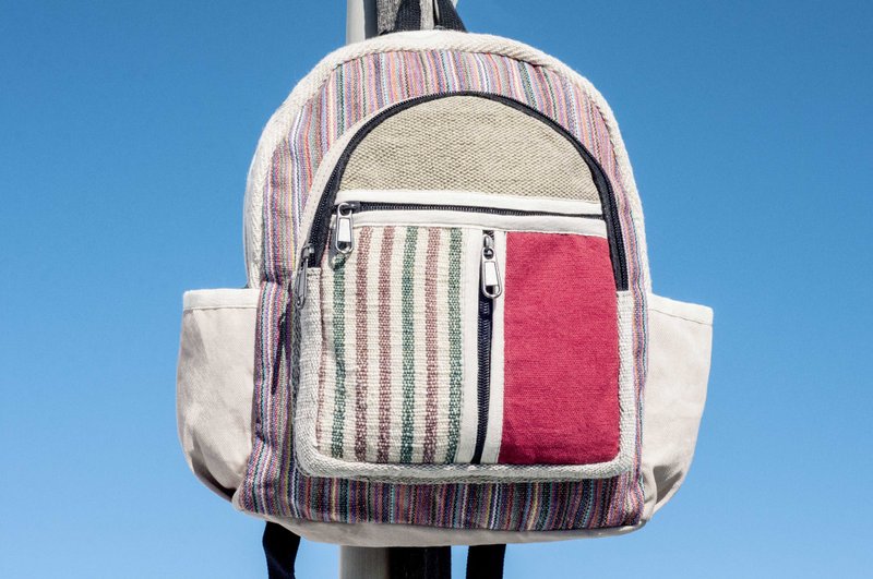 棉麻拼接设计后背包 肩背包 民族登山包 拼布包 棉麻后背包-旅行 - 后背包/双肩包 - 棉．麻 多色