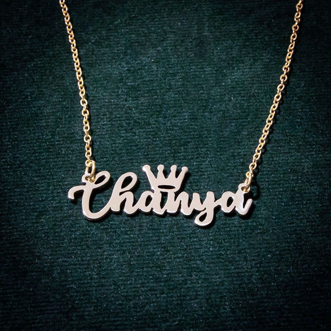Made to order - Customize name necklace with small crown - 项链 - 铜/黄铜 银色