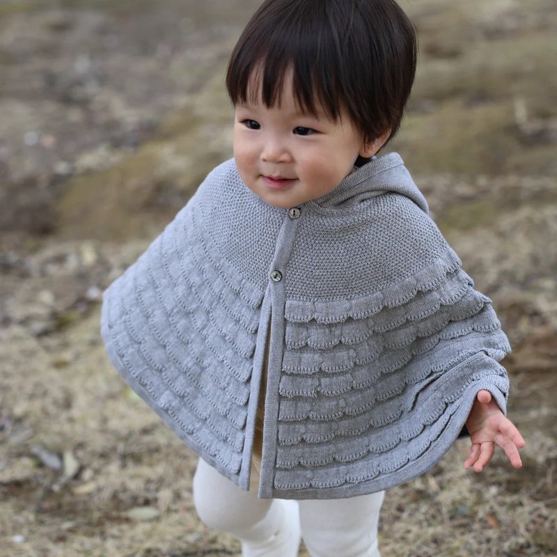 【日本COFUCU】有机棉婴儿连帽斗篷/披风外套 灰色 - 童装外套 - 棉．麻 