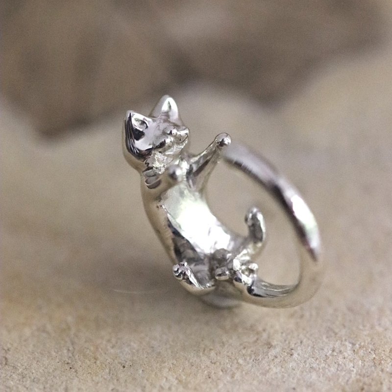 猫咪耳骨夹 躲猫猫款 - 耳环/耳夹 - 纯银 银色