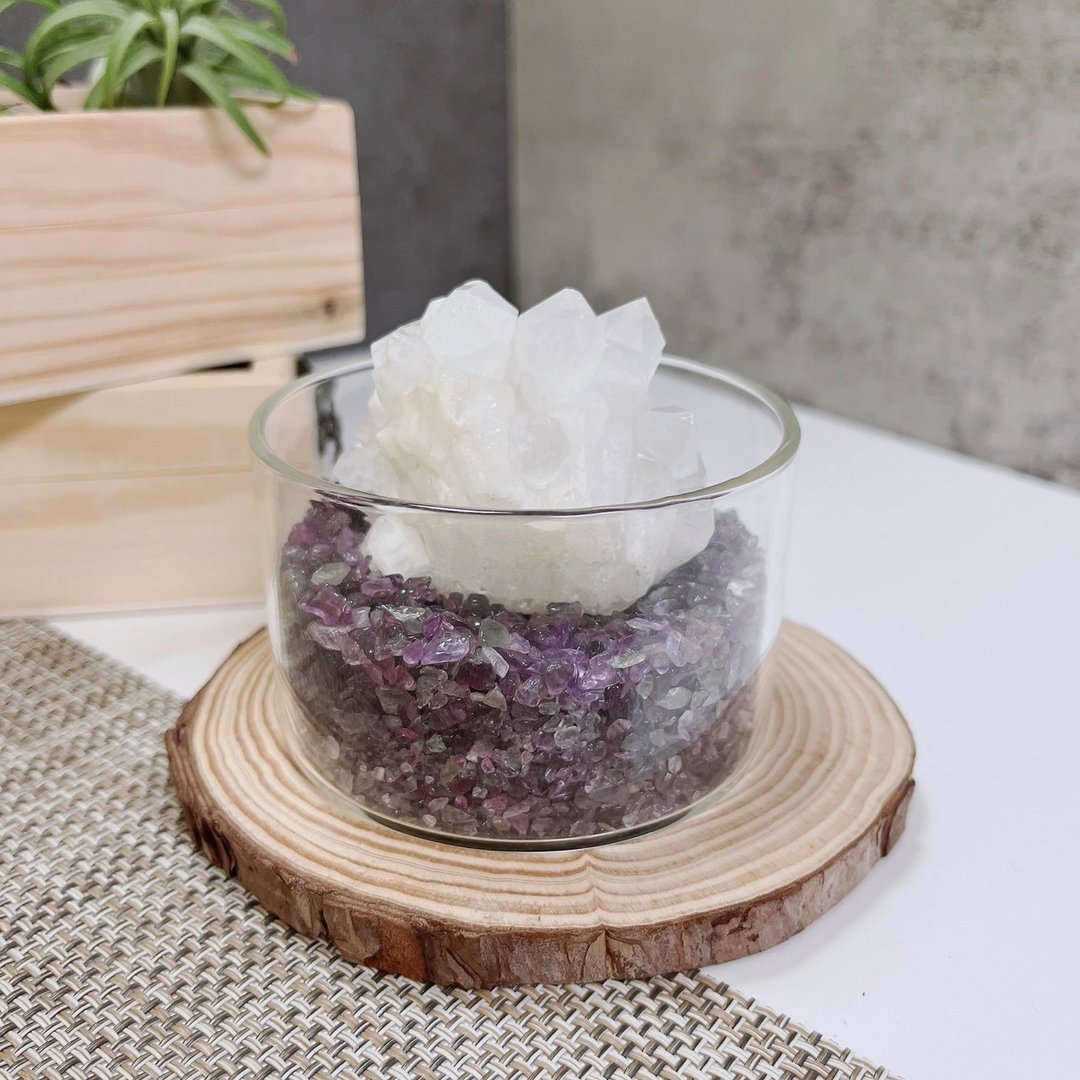 白水晶簇 紫水晶碎石盆 办公桌小摆件 - 摆饰 - 水晶 