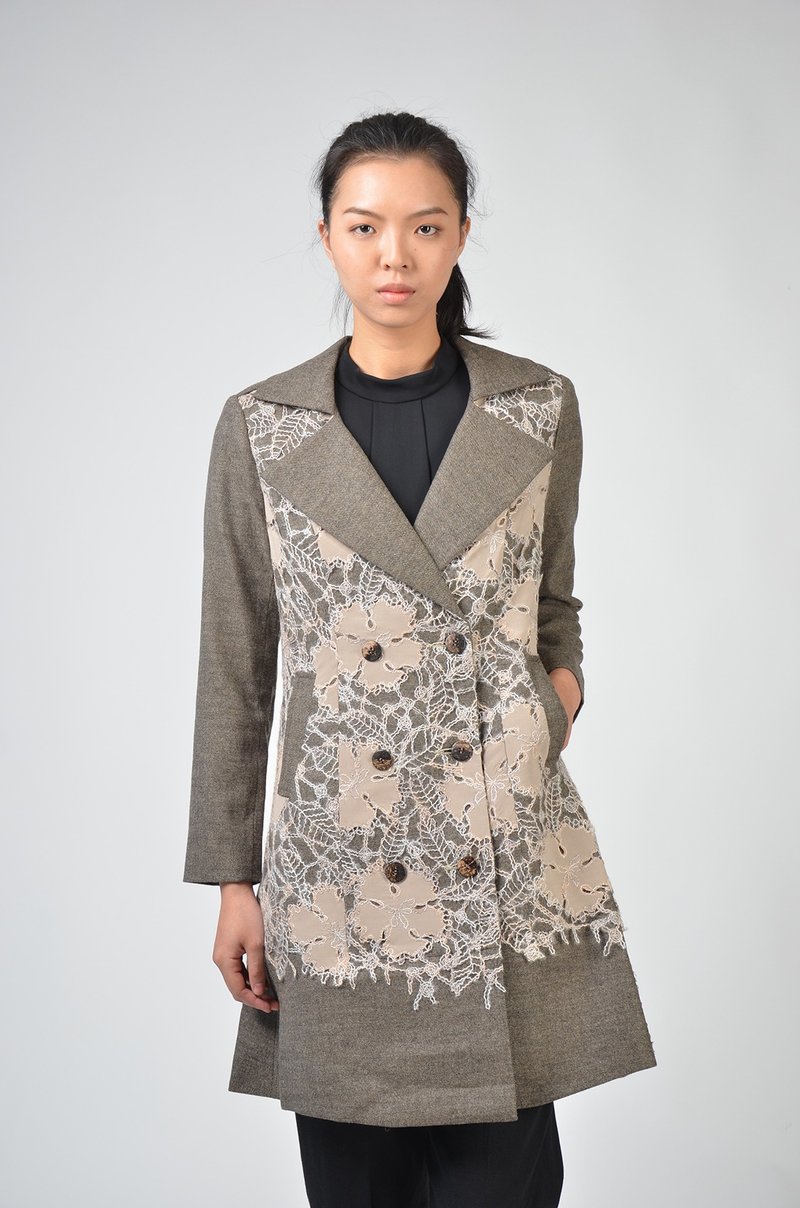 羊毛蕾丝背心长版外套 - 其他 - 羊毛 