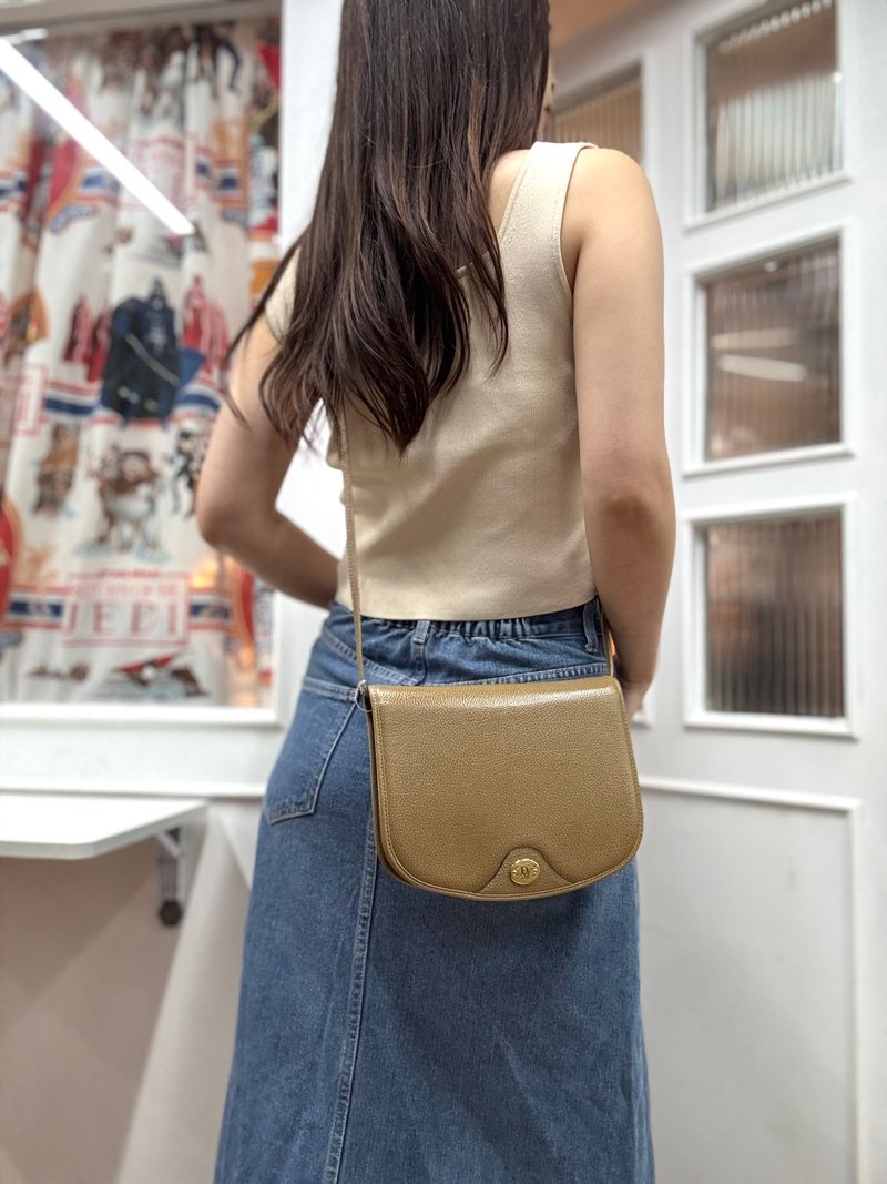 中古正品  Christian Dior 迪奥 真皮 马鞍小包包 斜背包 腋下包 - 侧背包/斜挎包 - 真皮 卡其色