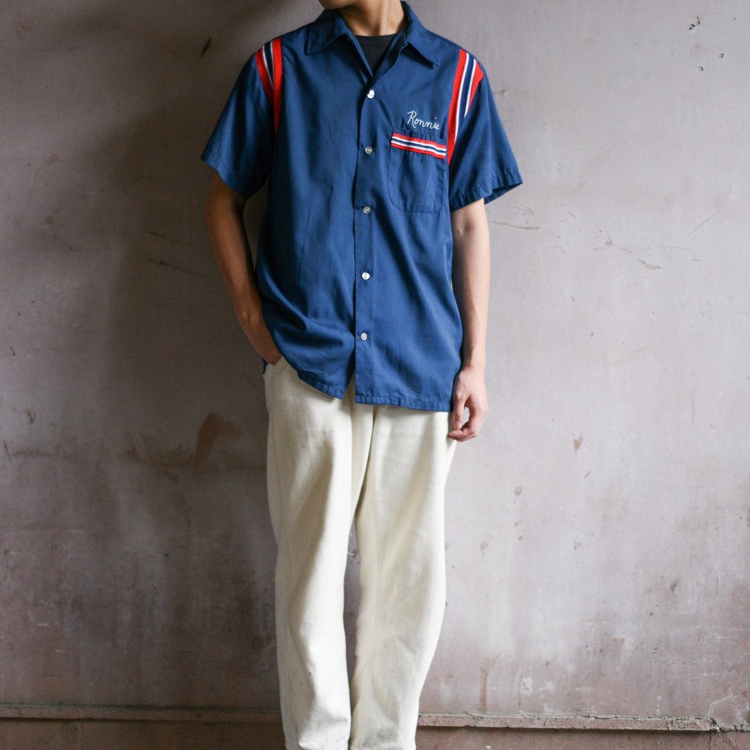 70's hilton bowling Shirts 保龄球衫 / Vintage古着 - 男装衬衫 - 棉．麻 蓝色
