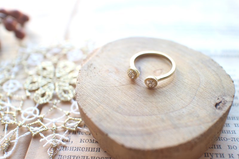 点水-锆石 黄铜戒指-戒围可调 - 戒指 - 其他金属 金色