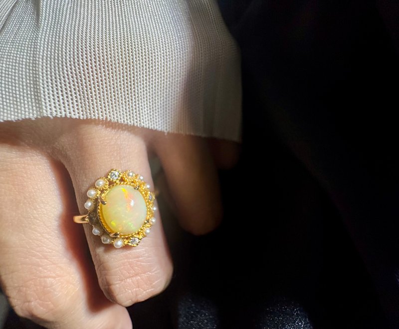 古法鎏金  欧泊 戒指 大欧泊 蛋白石 Opal ring s925 纯银 戒子 - 戒指 - 半宝石 多色