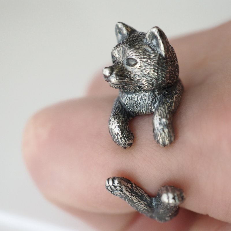 狗狗戒指 豆柴犬 - 戒指 - 纯银 银色
