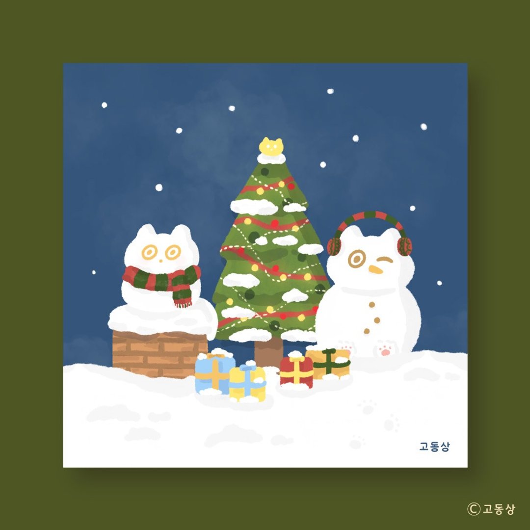 Godongsang｜冬猫明信片 - 卡片/明信片 - 纸 白色