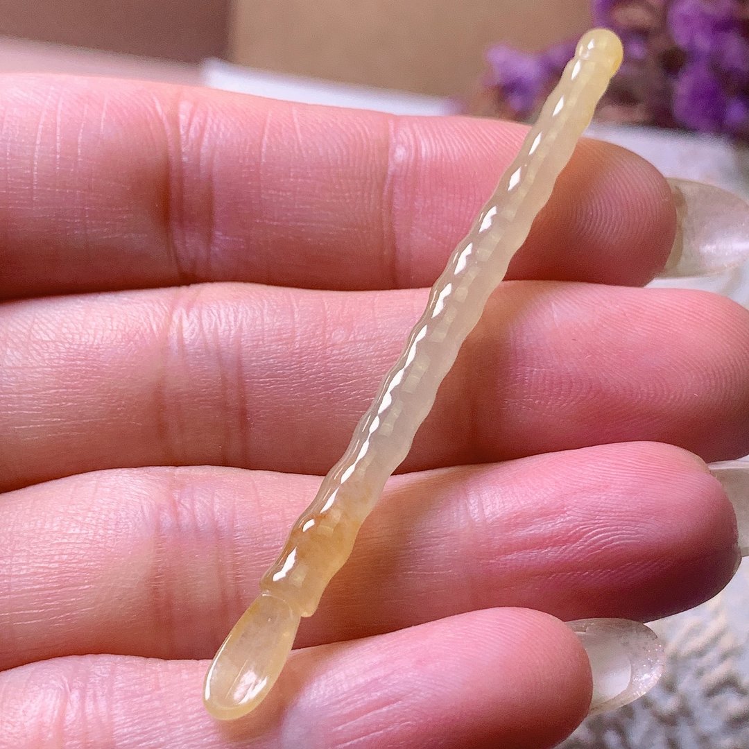 冰种黄翡翡翠掏耳棒 | 天然缅甸玉A货翡翠 | 送礼 - 其他 - 玉石 黄色