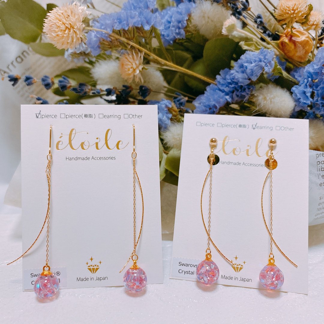SDL-003 Swallow Dome Long G Earrings / Clip-On - 耳环/耳夹 - 树脂 粉红色