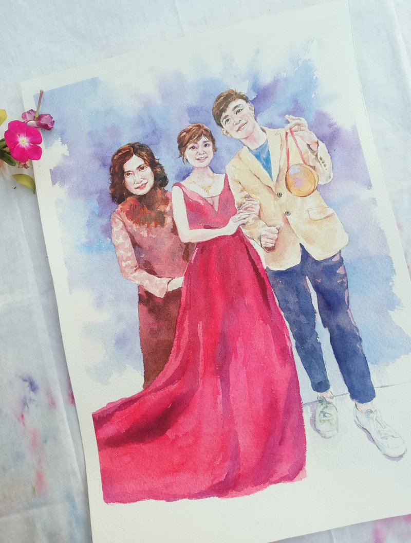 定制水彩婚礼画 19厘米×2起/礼物纪念/订制画/似颜绘/可加框/人6 - 订制画像 - 纸 多色