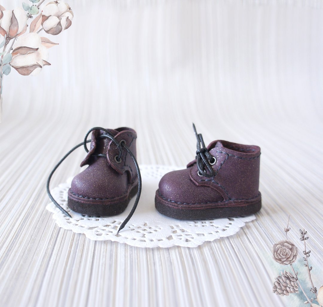 Boots for Paola Reina, Blackberry color shoes for doll, Leather Doll footwear - 玩偶/公仔 - 真皮 紫色