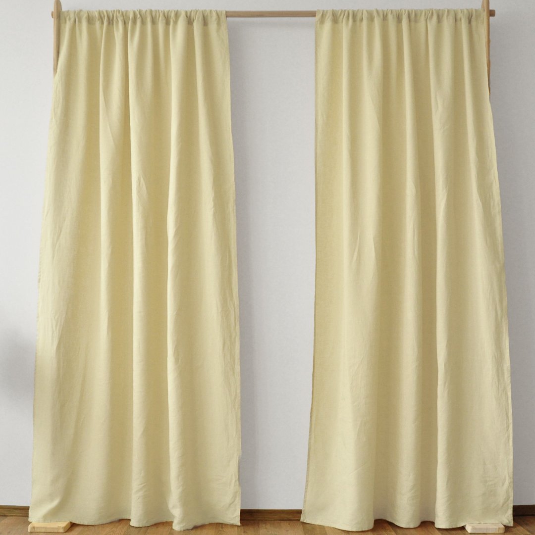 Pastel yellow regular and blackout linen curtains /Custom curtains /2 panels - 门帘/门牌 - 亚麻 黄色