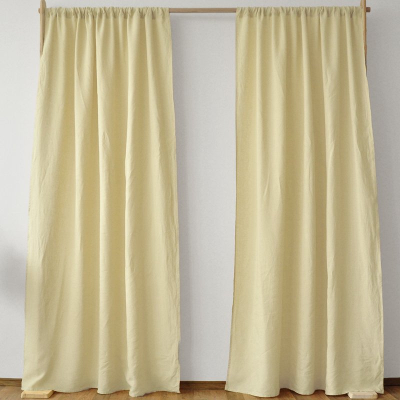 Pastel yellow regular and blackout linen curtains /Custom curtains /2 panels - 门帘/门牌 - 亚麻 黄色