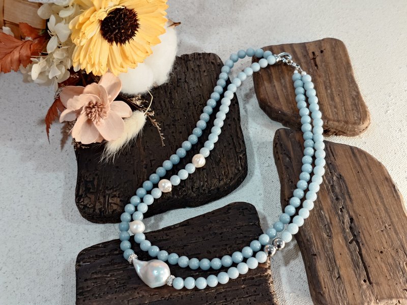 巴洛克珍珠与天使石双层项链 - 项链 - 宝石 蓝色