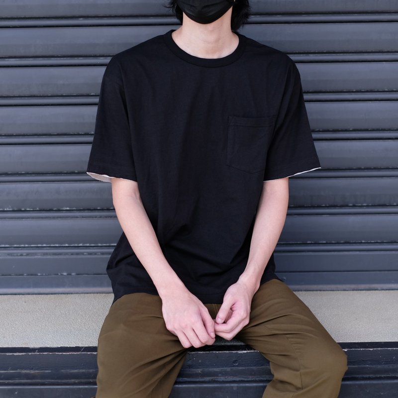 夏日宽版口袋T 中性T恤 /简约款式/纯棉材质/蓝染/素T/情侣/礼物 - 男装上衣/T 恤 - 棉．麻 黑色