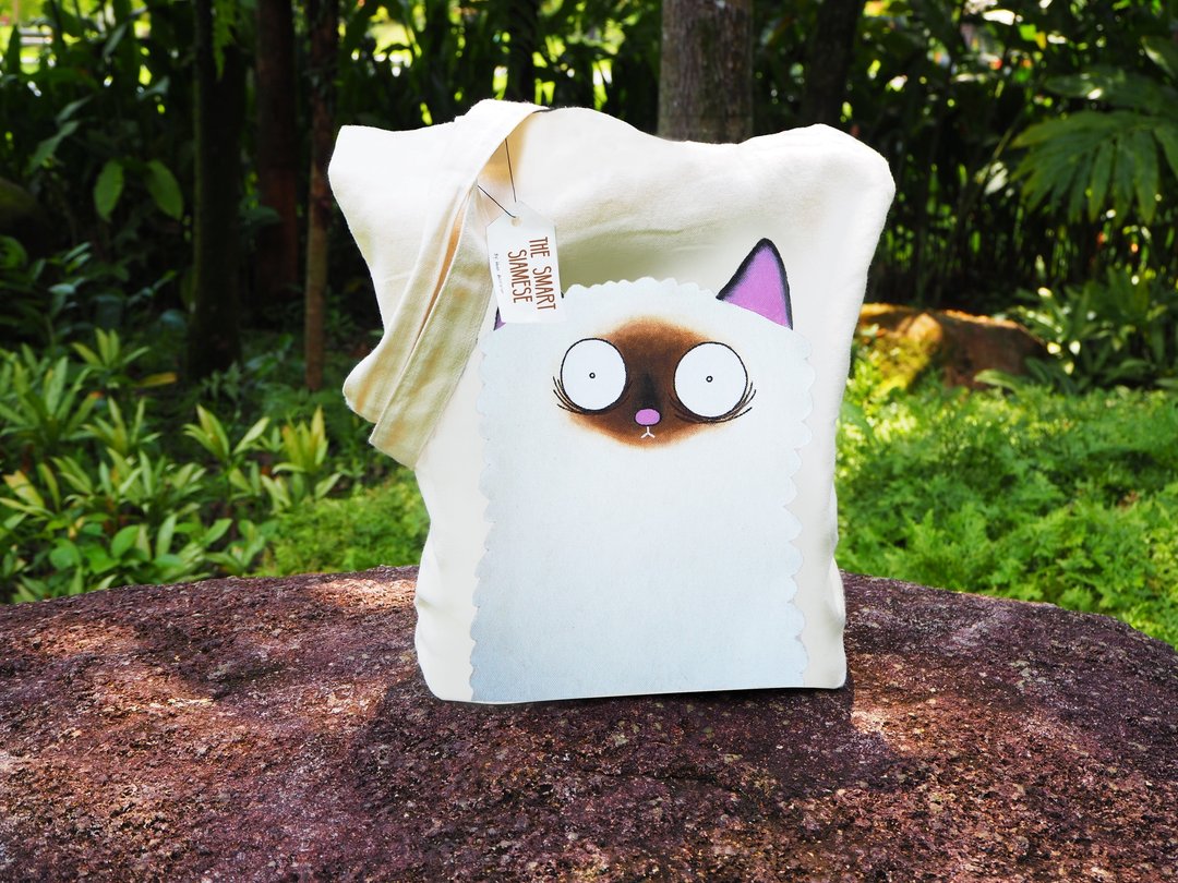 Siamese Cat Canvas Totebag - 手提包/手提袋 - 其他材质 
