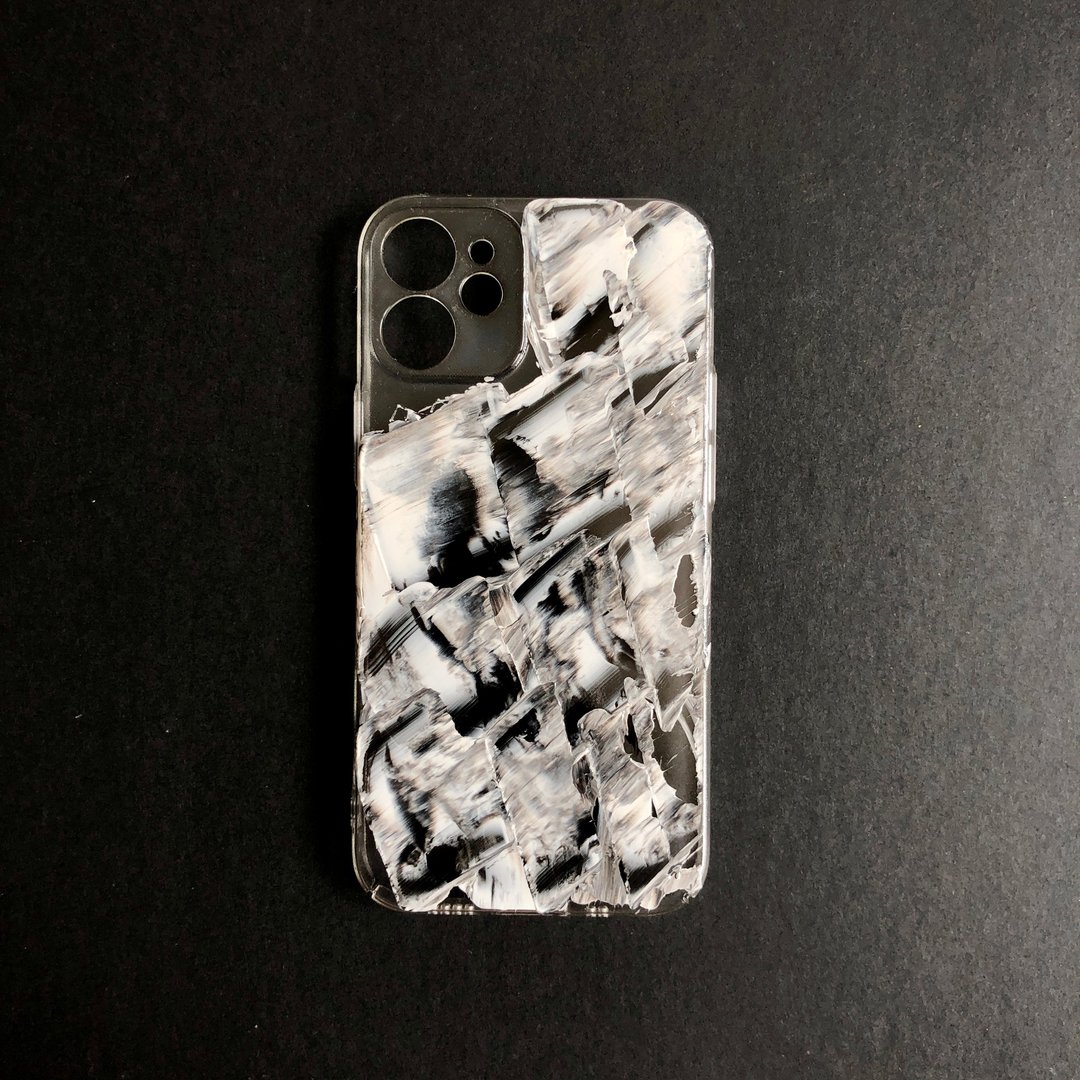 Acrylic 手绘抽象艺术手机壳 | iPhone 12 Mini |  B&W - 其他 - 压克力 黑色