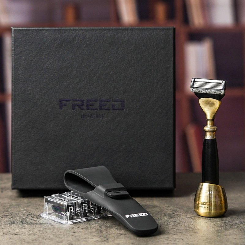 古铜系列尊爵四件组五刀式刮胡刀礼盒-极致黑 定制刻字 快速出货 - 男性清洁护肤品 - 其他金属 黑色