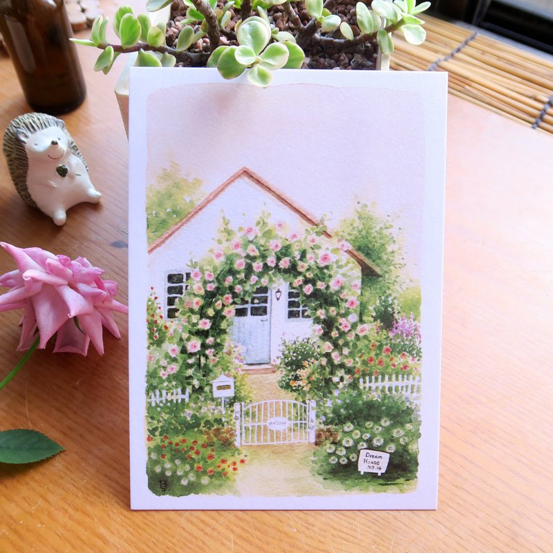 梦想小屋no.14 玫瑰花屋 明信片 - 卡片/明信片 - 纸 粉红色