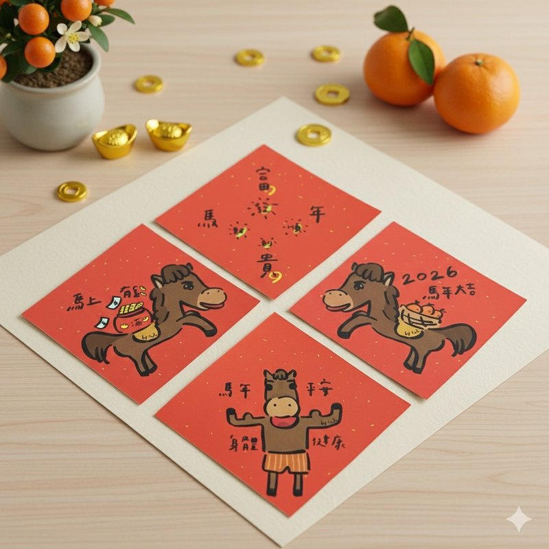 马年斗方 - 红包/春联 - 纸 红色