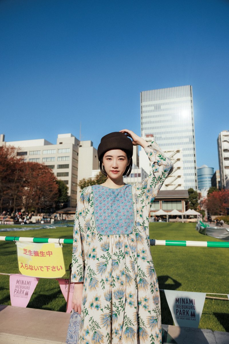 后绑带圆领长袖库塔_蓝白 - 洋装/连衣裙 - 棉．麻 