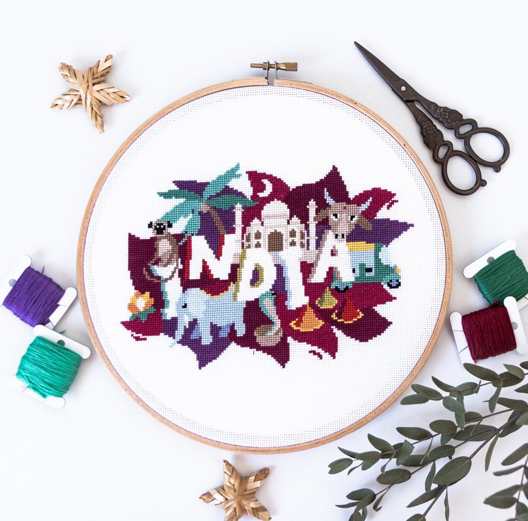 India Cross Stitch PDF Pattern 十字繡 - 编织/刺绣/羊毛毡/裁缝 - 其他材质 