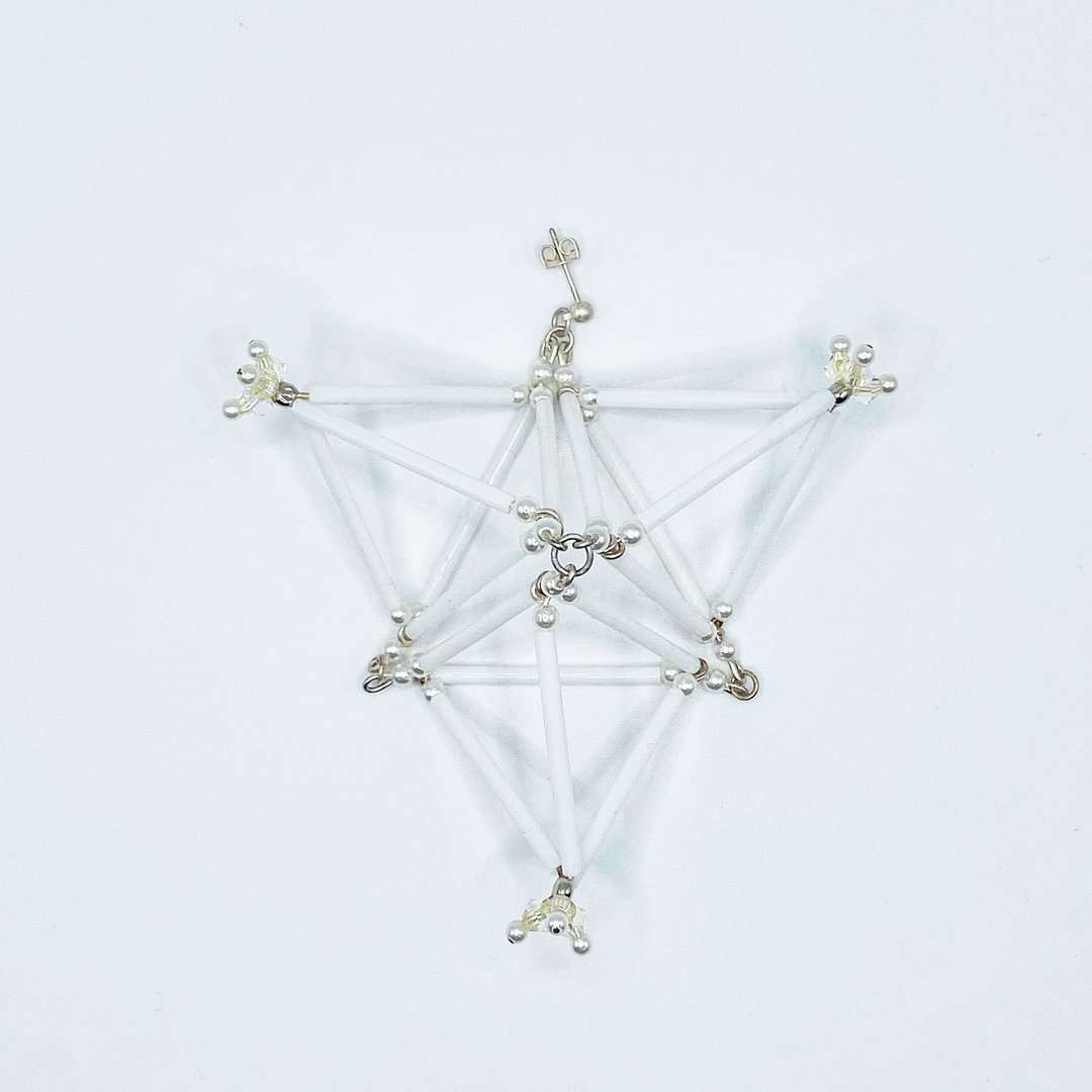 3D Triangle PIERCE/EARRING【White】 - 耳环/耳夹 - 玻璃 白色