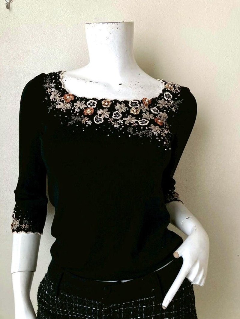 古着 Franco Ferraro 黑色针织开襟外套 S 号 - 洋装/连衣裙 - 聚酯纤维 