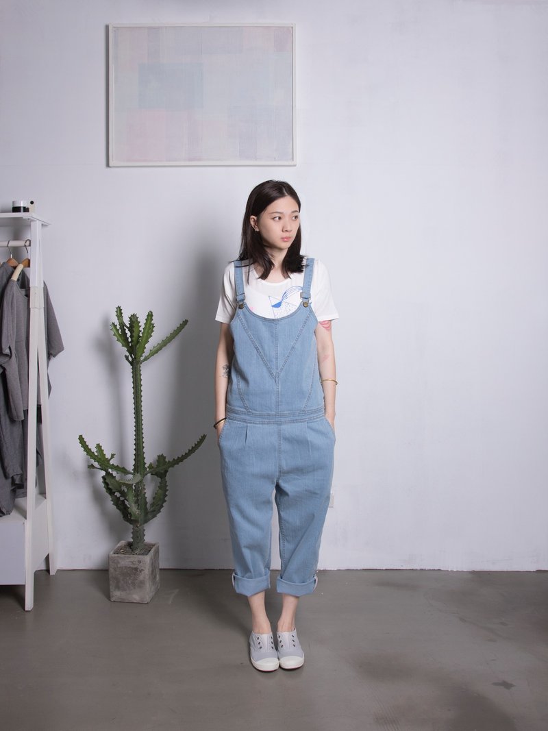 【原价2180】牛仔吊带裤 浅蓝 - 背带裤/连体裤 - 棉．麻 蓝色