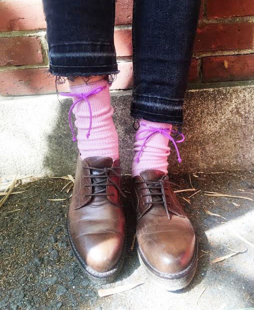 II Socks/文青款绑绳中统袜/香槟粉紫/接单订制 - 袜子 - 棉 紫色