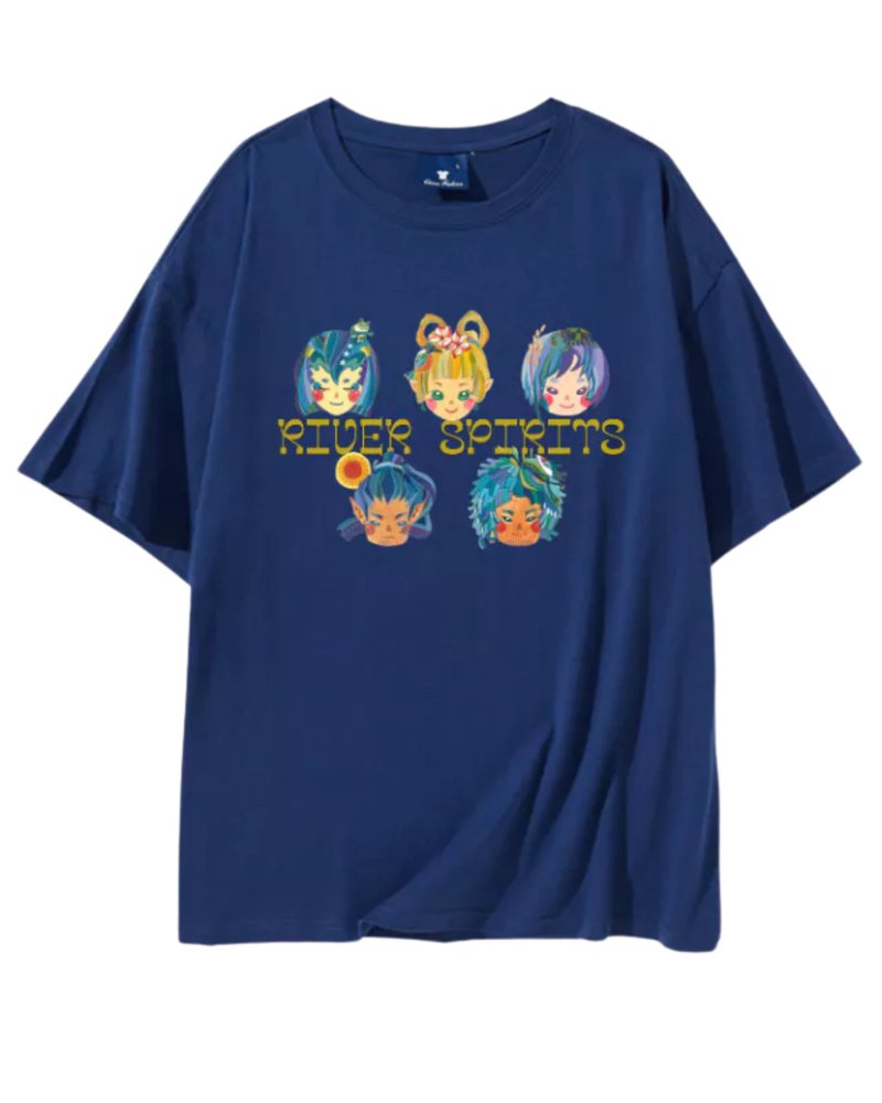 【夏之水梦特典-轻盈纯棉T-shirt】家乡五河・灵流守护-靛蓝 - 女装 T 恤 - 棉．麻 