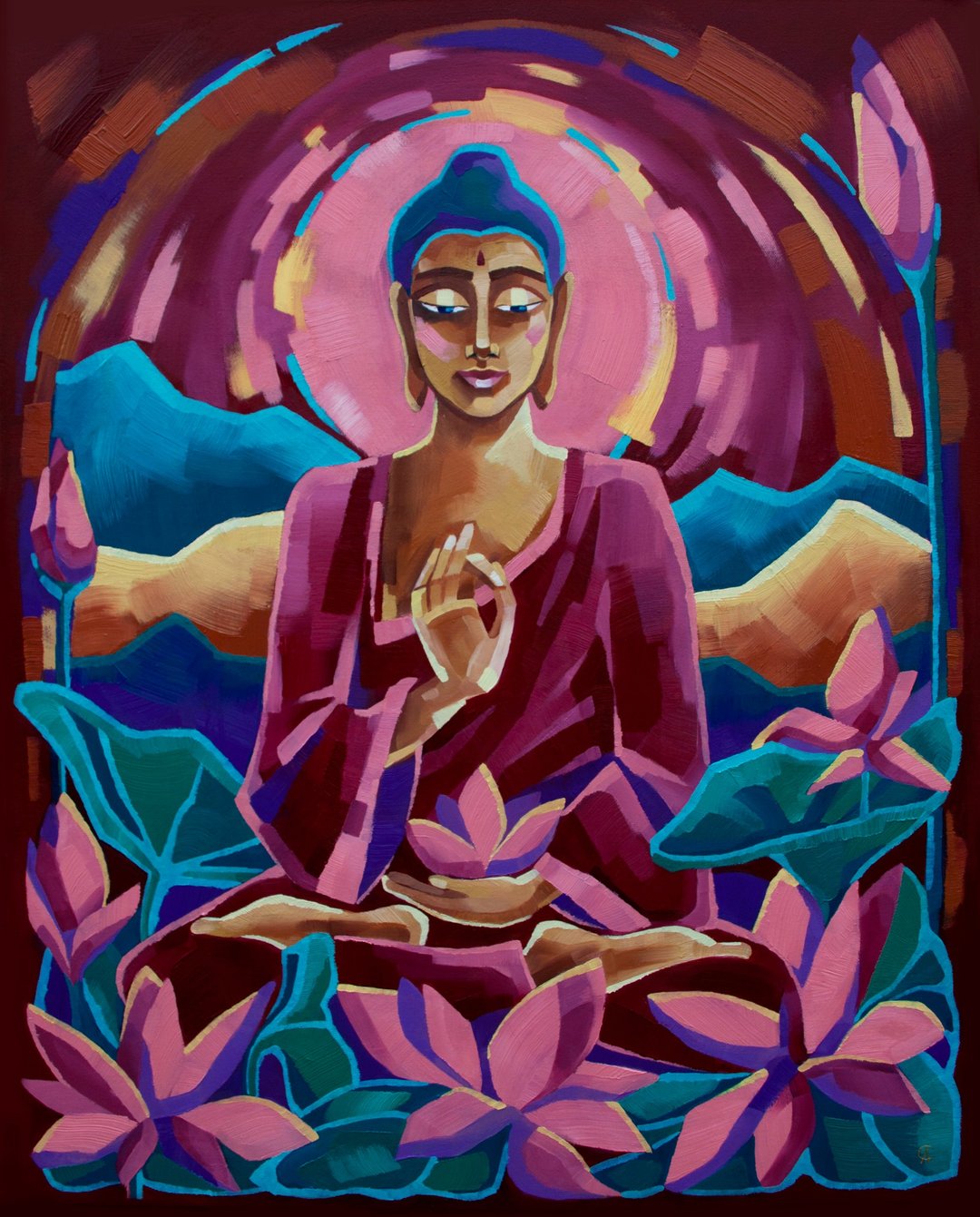 Buddha Painting Meditation Original Art Buddhist Artwork Yoga Wall Art - 海报/装饰画/版画 - 其他材质 多色