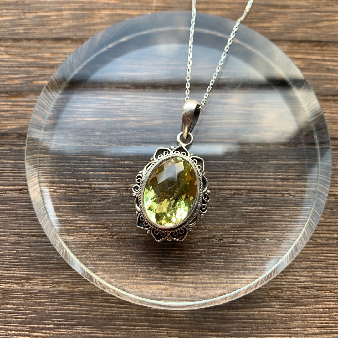 柠檬托帕石925纯银热带花边项链 尼泊尔手工银饰 - 项链 - 宝石 银色