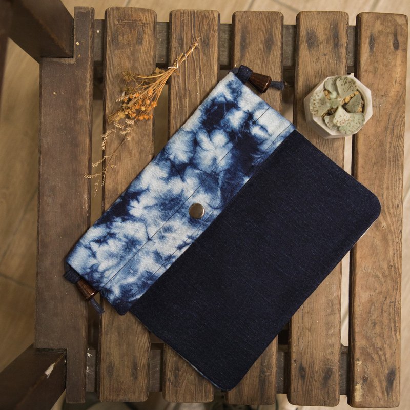 绞染水晶。双面侧背包。天然蓝染 - 侧背包/斜挎包 - 棉．麻 蓝色