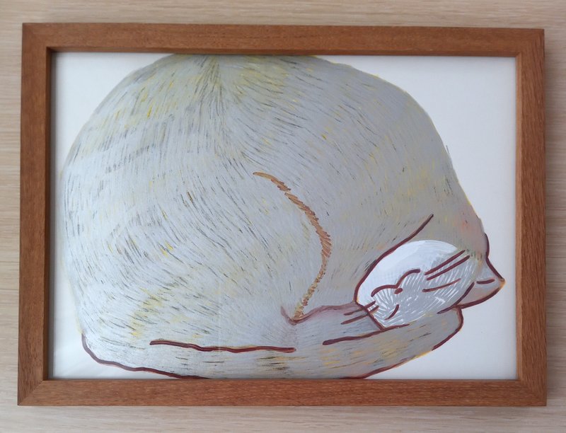 插图 猫日和 含木制框架 包邮 日式挂画 - 海报/装饰画/版画 - 木头 灰色