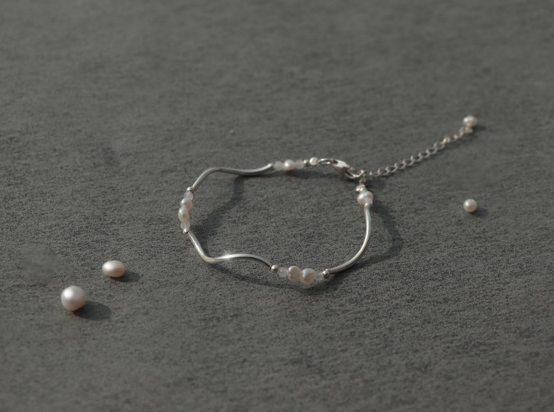Pearl bracelet—Wave I 纯银波澜巴洛克珍珠手链 - 手链/手环 - 珍珠 银色