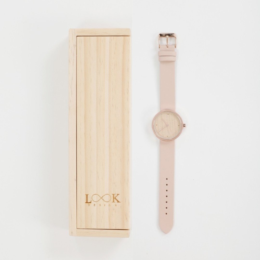 White Flat Wood & Baby Pink - 女表 - 木头 粉红色