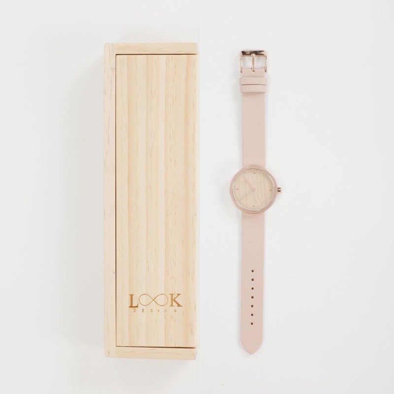 White Flat Wood & Baby Pink - 女表 - 木头 粉红色