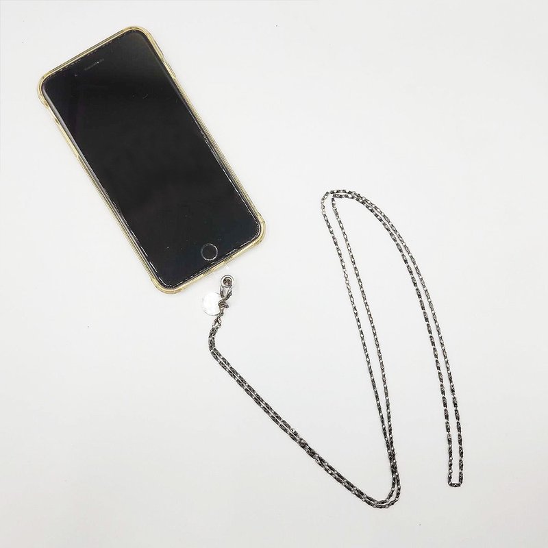 Silver Mobile Cross Body Chain Strap - 挂绳/吊绳 - 纯银 黑色