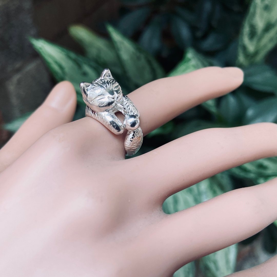 纯银猫咪戒指 活动戒围 - 戒指 - 银 