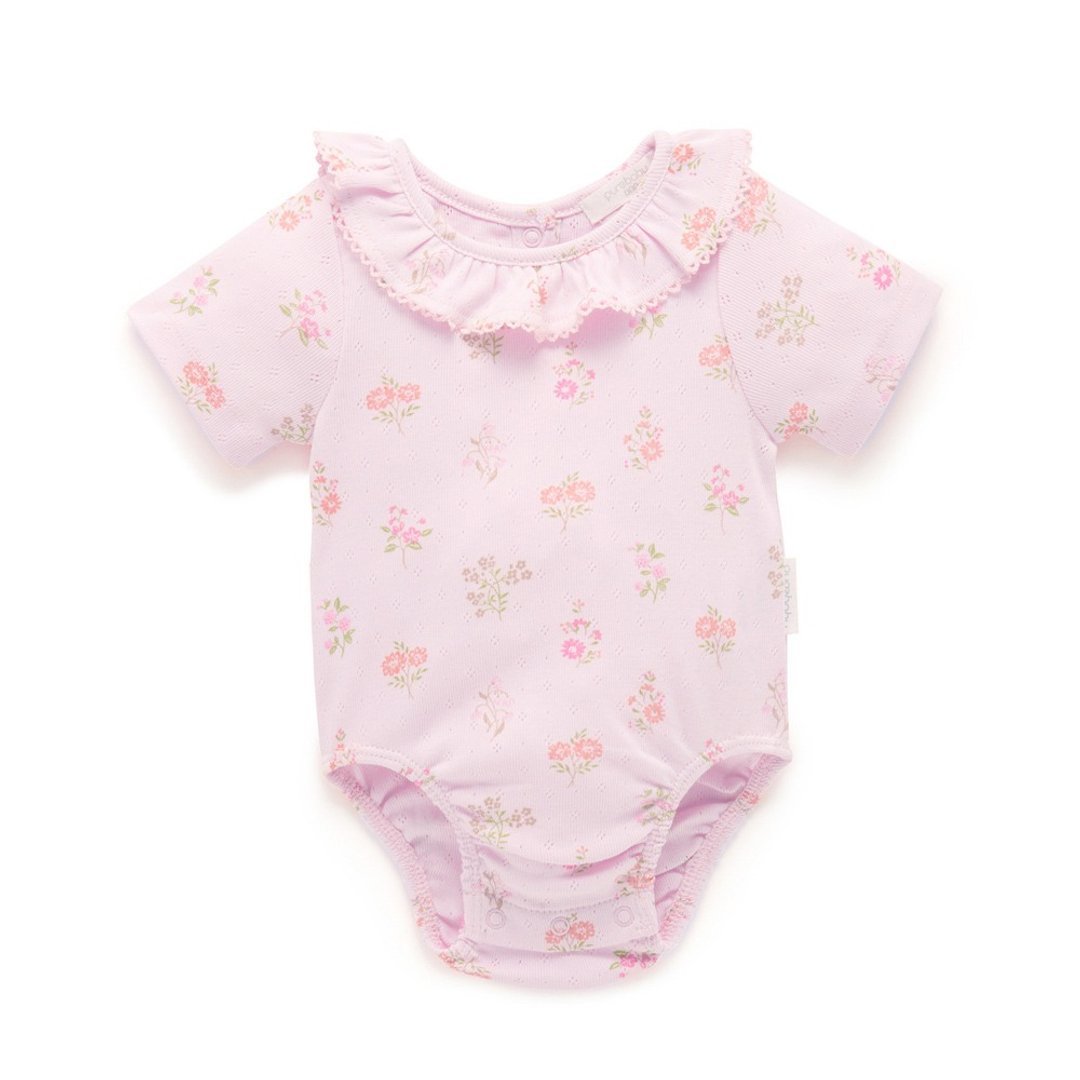 澳洲Purebaby有机棉婴儿短袖包屁衣/新生儿 连身衣  粉色碎花 - 包屁衣/连体衣 - 棉 