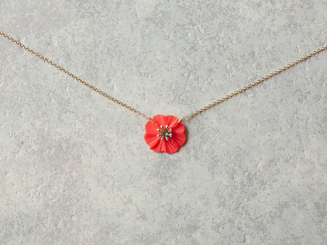 One flower necklace/red - 项链 - 粘土 红色